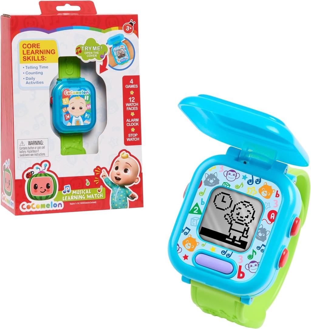 CoComelon JJs Learning Smart Watch Toy for Kids with 3 Education-Based Games, Alarm Clock, and Stop Watch, Kids Toys for Ages 3 Up by Just Play (Small)
