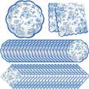 Willinglong 120 Pcs Floral Paper Plates and Napkins Bulk Disposable Napkin 2-ply Scalloped Paper Plates Dinnerware Sets for Wedding Baby Shower Birthday Party Decorations (Blue)