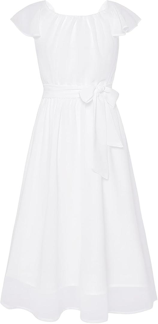 GRACE KARIN Girls Dress Formal Party Wedding Guest Pageant Dress for Teen Girls Ruffle Backless Maxi Sundress Size 6-14 (White)