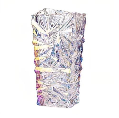 Radefasun Modern Glass Vases Ice Cracking Style Flower Vase Desktop Ornaments Propagation Station Plant Holder for Home Wedding Decor (Rainbow, Ice Crack)