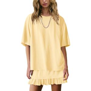 Panadila Women 2 Piece Skirt Sets Casual Two Piece Skirt Set Short Sleeve Tops and Flowy Skirts Beach Outfits, Small