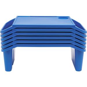 6Pcs Lap Desk Tray for Eating Plastic Activity Table Portable Snack Lap Bed Table Breakfast Lap Trays with Side Pockets & Slot Stackable Lap Desk Tray for Classroom, Blue