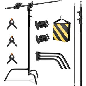 C Stand with Boom Arm, Photography Light Stand Kit - Heavy Duty C-Stand with 10.8ft/330cm Stainless Steel Pole, 4.2ft/128cm Boom Arm, Grip Heads, Sandbag for Studio Lighting, Black