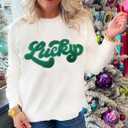 SELINK Women's Valentines Sweater Crew Neck XOXO Heart Print Casual Long Sleeve Pullover Tops Sweaters (White, M)
