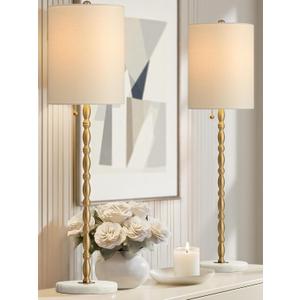Buffet Lamps Set of 2, 28.5H Modern Luxury Lamps with Marble Base, Brass Finish and Linen Shade, UL Certified  Elegant Lighting for a Warm Atmosphere in Entryway, Living or Dining Room Buffet Lamps Set of 2, 28.5H Modern Luxury Lamps with Marble Base, Brass Finish and Linen Shade, UL Certified  Elegant Lighting for a Warm Atmosphere in Entryway, Living or Dining Room