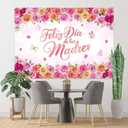 Feliz Dia De Las Madres Backdrop Hot Pink Floral Spanish Mother's Day Party Decorations Happy Mother's Day Photography Background Cake Table Banner (7x5ft)