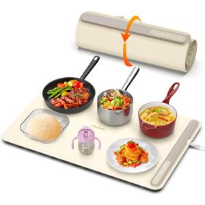 Electric Warming Tray - Full Surface Heating,Rollable & Portable,Premium Silicone Nano-Material,3 Temperature Settings,Auto Shut-Off -Versatile Food Warmer for Gatherings,Parties,Everyday Use