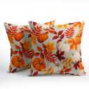 Pumpkin Fall Pillow Covers 18x18 Set of 2 Orange Beige Autumn Thanksgiving Pillow Cases Maple Leaf Print Outdoor Decorative Holiday Cushion Cover Rustic Decoration Farmhouse Home Sofa Couch Bed Decor