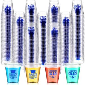 Sliner 200 Pcs graduation Plastic Shot Glasses 1.5 oz Clear Plastic Cups Disposable Graduation Birthday Cups Decorations for Graduated Tailgate Dinner Sports Event(Blue)