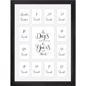 School Year Picture Frame K-12 Collage Photo Graduation Black Solid Wood Frames for Wall Hanging and Table Top Display 13 Openings White k-12 Kindergarten to 12th Grade High