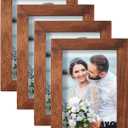 Ray & Chow 4x6 Picture Frames Set of 4, Made of Solid Wood and Real Glass, Display 4x6 Photos for Tabletop and Wall Mount,Rustic Brown