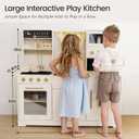 Tiny Land Play Kitchen for Kids, Toy Kitchen Set with Plenty of Play Features, New Modern Kids Wooden Play Kitchen Designed in Trendy Home Style with Curtains, Gift for Ages 3+, 43L x 40H x 14W Inches