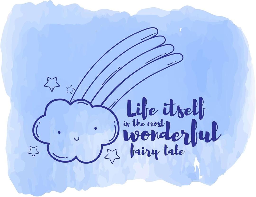 Children The Most Wonderful Fairytale Adventurous Quote Wall Decal Decoration Life Itself Cute Happy Smiling Cloud Beautiful Little Stars Lasts Years and Easily Removable - Size: 30 in(W) x 24 in(H)