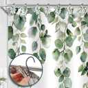 Sawysine 12 Pcs Sage Green Eucalyptus Shower Curtain Hooks Set Wood Decorative Eucalyptus Leaf Bathroom Accessories Decor Botanical Shower Curtain Hangers for Bathroom Bedroom Living Room