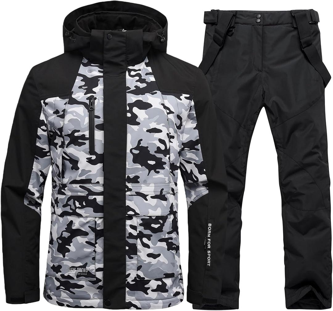 Men's Winter Windproof Waterproof Snowsuit Snowboard Jacket and Ski Pants for Snow Sport (X-Large, Cgbk+black)