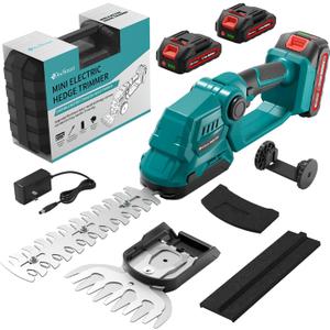 9'' Hedge Trimmer Cordless with Battery, 2-in-1 Electric Handheld Grass Shear Cutter with 2 Pack Rechargeable Battery, Mini Bush Trimmer Kit for Garden Yard Lawn Pruning, Gifts for Mothers Day