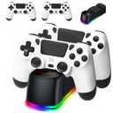 AROEVEIB 2 Pack Controller with Charger Dock for PS4 Wireless Game Controller, with LED Charging Dock Station, 2 USB Cable (Black White)