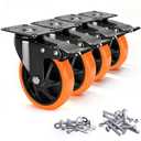 Caster Wheels 5"Heavy Duty Caster Wheels Set of 4, Dual Lock PU Casters, Industrial Swivel Casters for Workbench, Furniture & Tool Cart Smooth, Silent & Durable