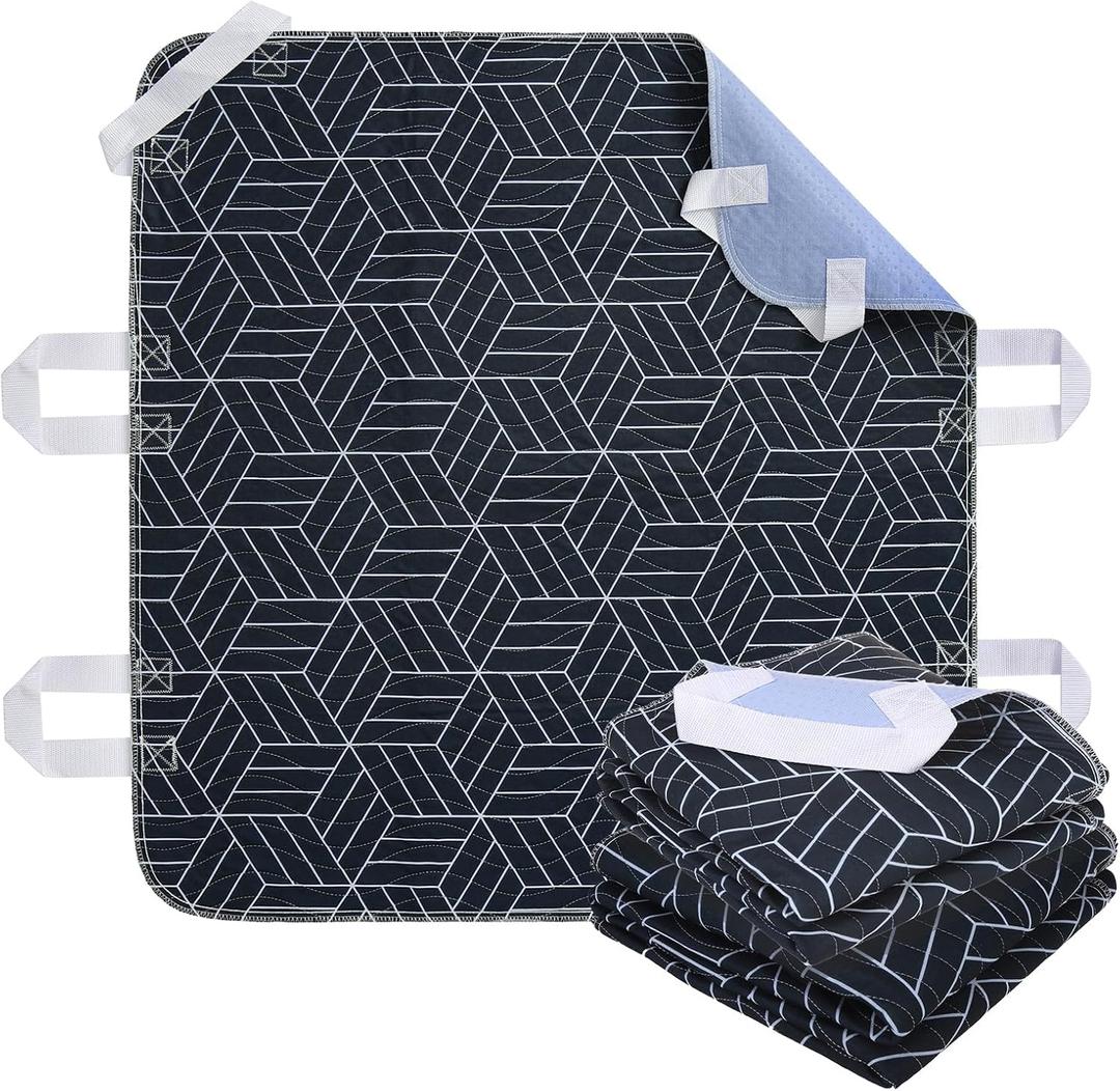 OUTCREATOR Positioning Bed Pads with Handles 34" x 36" (Pack of 2) Incontinence Washable Mattress Protector, Waterproof&Absorbency Underpads with Anti-Slip Bottom for Adults Elderly Kids(Navy Blue)
