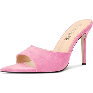 TNYNFBEB Womens Stiletto High Heel Pointed Open Toe Sandals Mules Shoes Slingback Slip-on Prom Party Dress Summer 3.9 Inches Heels Peach Pink 11 M US