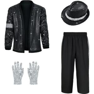 Boys 70s jacket Disco Outfits Pop King costume for kids Dance Star Set (Small, Z3757)