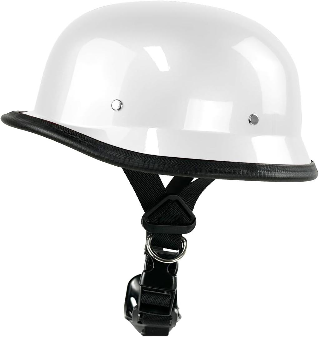 German Style Motorcycle Helmet, Adult Half Helmet Open Face DOT Approved, Motorcycle Cruiser Scooter Cool Helmet (White, Large)