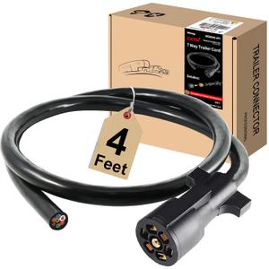 7 Way Trailer Cord,4FT Heavy Duty 7 Way Trailer Plug Inline Cord Wire Harness Cable Double Prongs Connector 7 pin Trailer Wiring Harness 4 Feet for Camper Blade Molded RV Cable Wire(4ft)