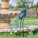 TERESA'S COLLECTIONS Outdoor Decor Peacock Yard Art Garden Sculptures & Statues for Porch Decor,35'' Blue Large Metal Bird Garden Decor for Outside, Yard Decorations Outdoor for Patio,Gifts for Mom