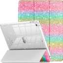 INFILAND for iPad 9th Generation 2021/ iPad 8th Generation 2020/ iPad 7th Generation 2019 Case 10.2 inch, Glitter Cover with Clear Back, Pencil Holder for Kids Girls (Rainbow Shimmer)