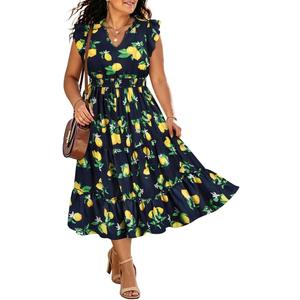 RITERA Plus Size Dress for Curvy Women Summer Cap Sleeve V Neck Maxi Dress Boho Dresses Floral/Gliiter 2XL