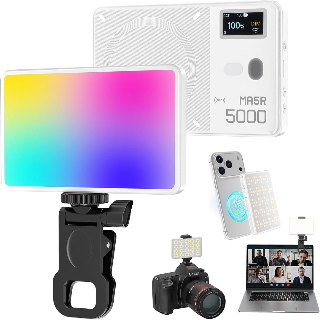 Selfie Phone Light with Magnetic,140 LED 1800K-10000K 4900mAh + Power Bank RGB Video Light CRI 96+ Professional Portable Lighting for Camera, TikTok, Vlog, Makeup, Zoom, Selfie
