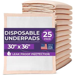 Premium Disposable Chucks Underpads 25 Pack, 30" x 36" - Highly Absorbent Bed Pads for Incontinence and Senior Care - Peach Color - Leak Proof Protection