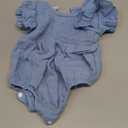 Newborn Baby Girl Clothes Ruffle Sleeve Solid Smocked Bubble Romper Jumpsuit Bow Headband Cute Summer Clothes (Blue, 3-6 Months)