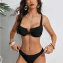 SweatyRocks Women's 2 Piece Bikini Set Striped Print Spaghetti Strap Push Up Swimsuit (Black, M)