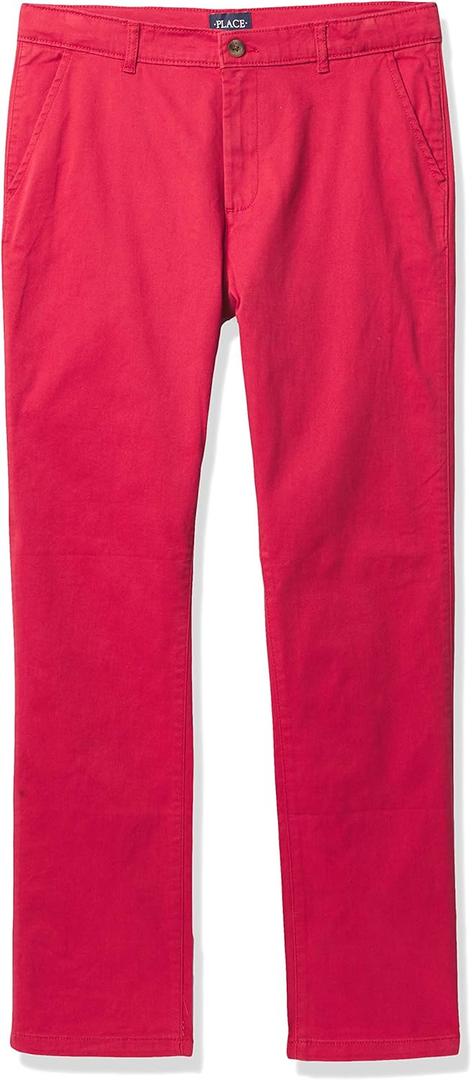 Stretch Straight Chino Pants (7, Red)