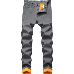 GUNLIRE Men's Thermal Fleece Lined Jeans Winter Slim Fit Thicken Stretch Warm Denim Pants (Gray)