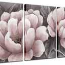 Biuteawal Flower Canvas Wall Art Abstract Pink and Gray Wall Artworks Elegant Floral Painting Still Life Pictures for Home Living Room Bedroom Decoration Ready to Hang 16x24inx3panels, 16x24inchx3pcs