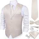 Barry.Wang Vest Tie Set for Men Solid Color Suit Vest Necktie Cufflinks Bow Tie Set Formal Business Wedding Party (X-Large, Champagne)