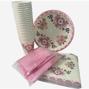 BLUE PANDA 144 Piece Vintage Floral Party Supplies, Includes Disposable Floral Paper Plates, Napkins, Cups, & Cutlery, For Baby Showers, Weddings, Garden Party & More - Serves 24
