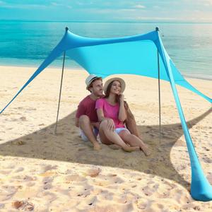 Beach Tent - Beach Shade UPF 50+ UV Protection, 9.8 x 6.5 FT, Anti-Wind Beach Canopy with 2 Poles, 2 Windproof Ropes, 1 Portable Bag, Beach Tent Sun Shelter Perfect for Picnics, Outdoors - Turquoise Beach Tent - Beach Shade UPF 50+ UV Protection, 9.8 x 6.5 FT, Anti-Wind Beach Canopy with 2 Poles, 2 Windproof Ropes, 1 Portable Bag, Beach Tent Sun Shelter Perfect for Picnics, Outdoors - Turquoise