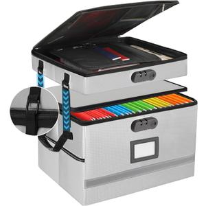 2 Layer File Box with Lock, Portable Document Organizer Box with Handle, Fireproof File Box for Home Office, Legal File Organizer Storage