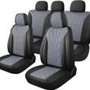 CAROMOP Luxury Faux Leather&Fabric Car Seat Covers Full Set with Breathable 3D Foam Back Support,Universal Comfortable Seat Covers for Cars,Trucks,SUVs, Front Armrests Compatible(5-Seat Black/Grey)