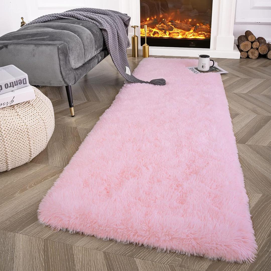 Ompaa Alfombras de pasillo esponjosas, 2 x 6 pies, color rosa, sper suave, alfombra de pelo largo para dormitorio, sala de estar, dormitorio, sala de juegos de nios, decoracin de guardera