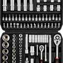 XHTT Mechanics Tools Kit,108-Piece 1/4"&1/2 Metric And Standard Socket Set,Ratchet Set,Quick Release Reversible Ratchet Wrench,Universal Joint,Extension Bars.