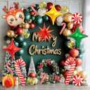 149 PCS Christmas Balloon Garland Arch Kit, Classic Red Green Gold White Latex Christmas Balloons with Gift Box Red Star Candy Cane Foil Balloons