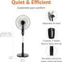 Amazon Basics 16" Pedestal Fan with Remote for Bedroom, Living Room, Office, Adjustable Height, Dual-Layered Blades, 3 Speeds, 3 Modes, Timer, Tilt Head, 60W, Black