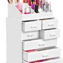 Sorbus Makeup Organizer, Brush Holder and Make Up Storage Drawers - Acrylic Makeup organizer for vanity, Bathroom - Cosmetic Display Cases with 3 large, 4 Small Drawers & 1 Tray for Makeup Brush