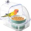 Bird Cage Feeder with Ceramic Bowl,2 in 1 No Mess Bird Feeder and Transparent Parakeet Bathtub with Bottom Drawer Hanging Tube Shower Box for Birds Budgies Parakeet Small Parrot Cockatiels