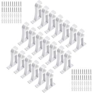 KOLAKO Curtain Rod Holders, Heavy Duty 1 Inch Curtain Rods Bracket, 20 Pack White Drapery Rods Hooks Hangers for Wall, Single Decorative Rod Brackets for 1 Inch Drape Poles