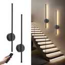 Motion Sensor Battery Operated Wall Sconce Set of Two - Modern Rechargeable Wireless Wall Lights with Remote Control, Dimmable, 3000K/4000K/6000K, Timer for Living Room, Hallway, 23.6 Inch, Black